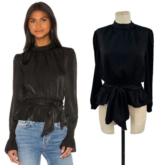 Tularosa Rein Top in Black Belted Long‎ Sleeve Size Small - Picture 1 of 10